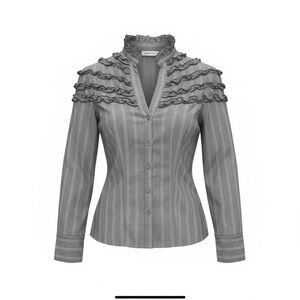 guarapo  Italian Made Fitted, Grey lightweight blouse w stretch and ruffles